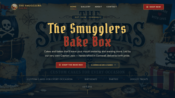 Picture of the homepage of The Smugglers Bake Box website