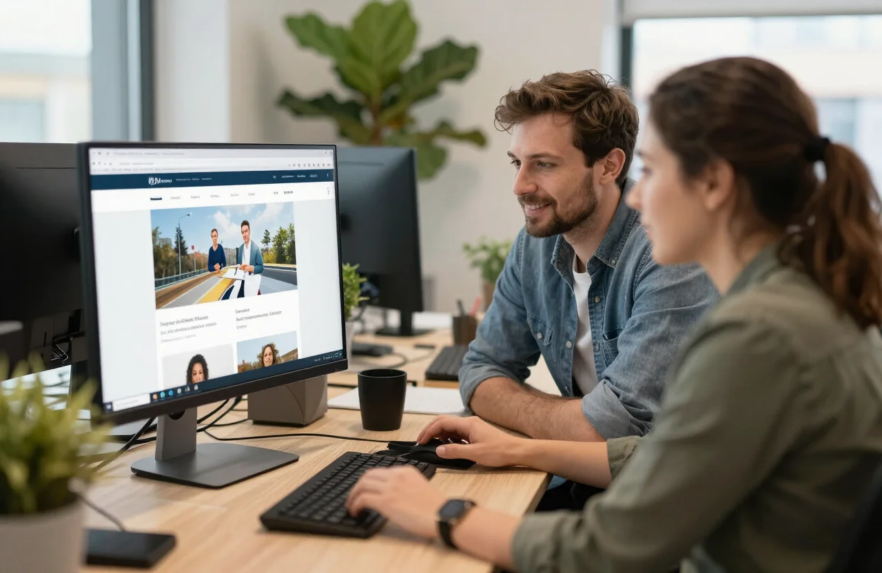 Two people working on a computer